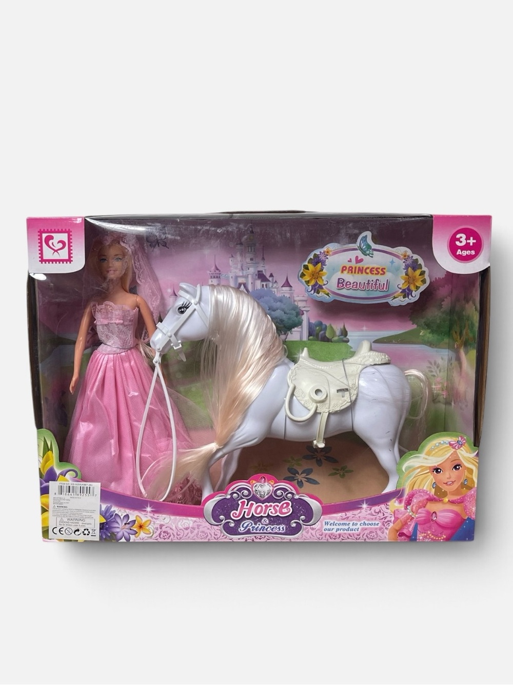 Princess Doll & White Horse Playset - Pink Dress